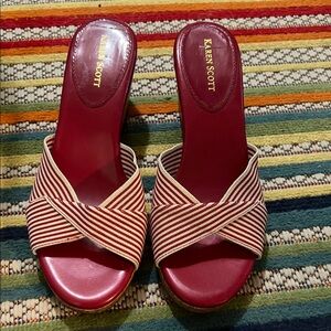 Karen Scott Red Striped Crisscross Slide Mules